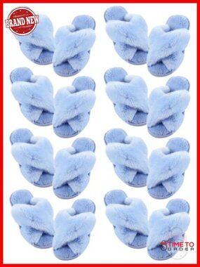 8 Pairs Women's Cross Band Slippers Furry Open Toe Soft Cozy House Shoes